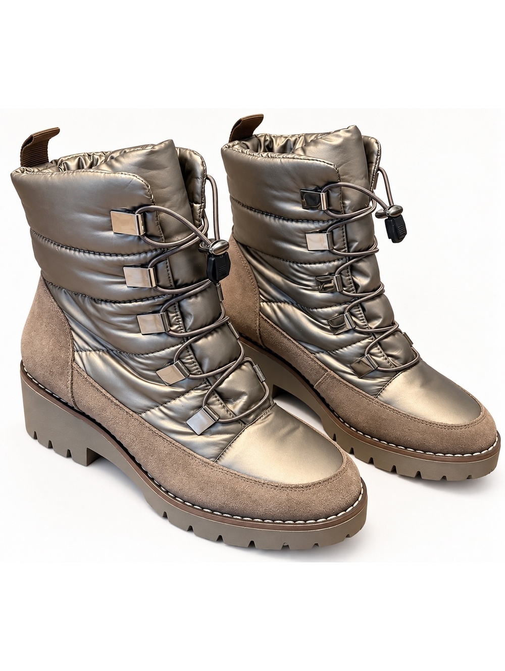 Blondo Daylor Waterproof Boots Womens 7.5 Taupe Puffer Suede Lug Sole Winter